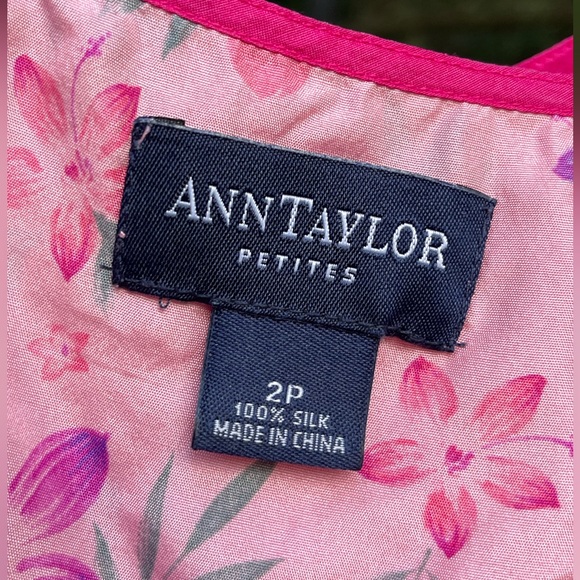 Ann Taylor Pink Floral Silk top with spaghetti straps - Picture 5 of 11